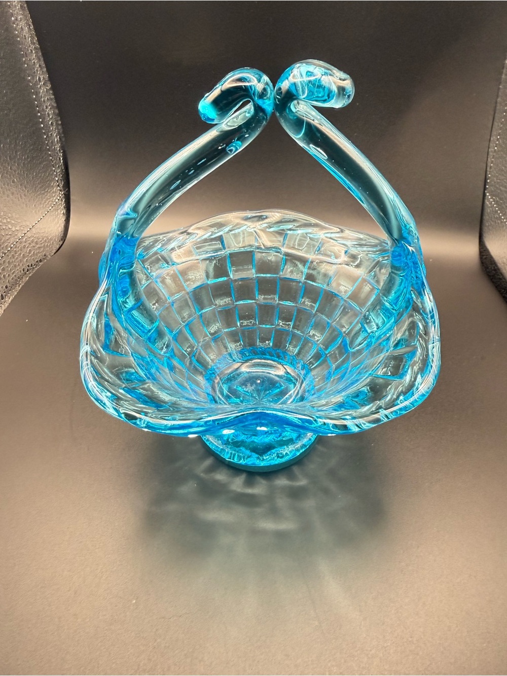 Indiana Glass Handblown Blue Glass Basket - Decorative Home Art